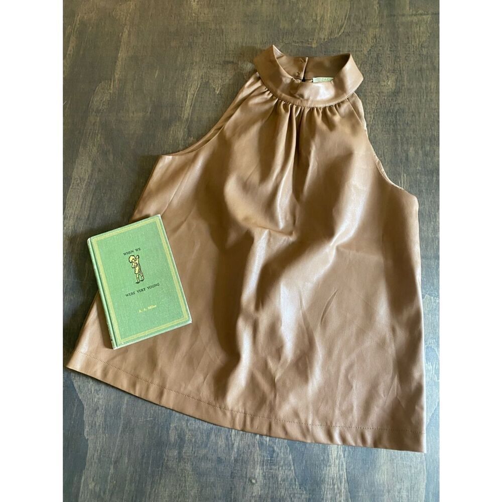 Jade Sleeveless Faux Leather High-Neck Tank Top